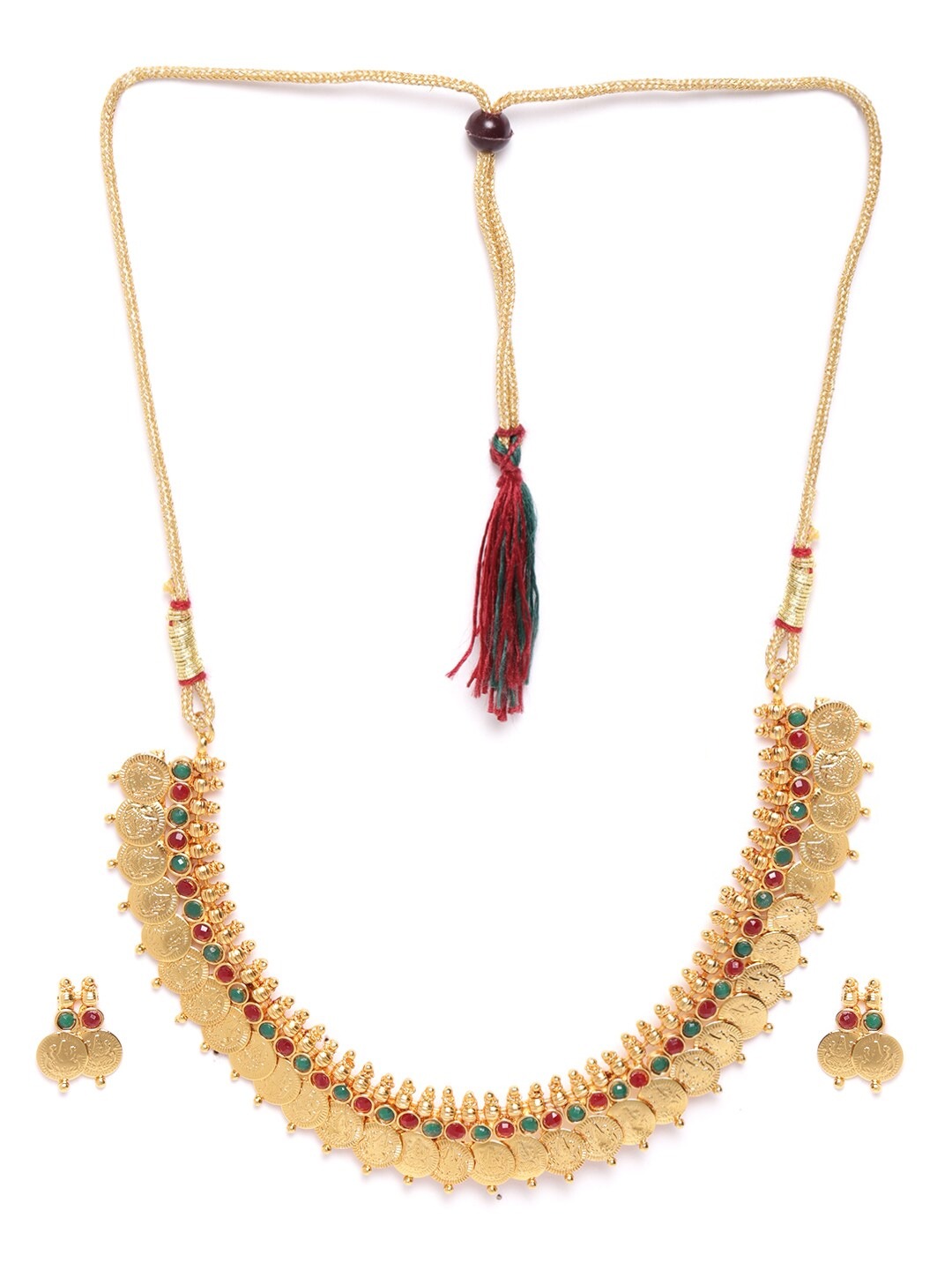 YouBella All Time Combo of Red Green Long Traditional Maharani Coin Jewellery Set and Red Green Coin Necklace Set